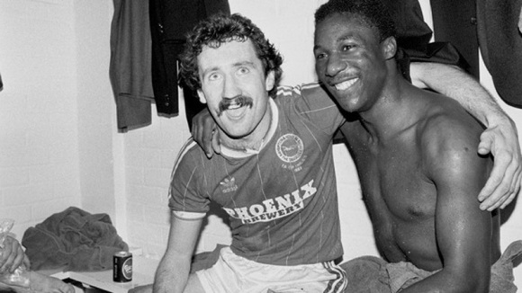Gerry Ryan and Terry Connor celebrate after the match
