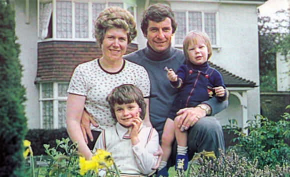 Alan Mullery with his wife June and children Samantha (left) and Neal in the garden of their home at Cheam, Surrey,